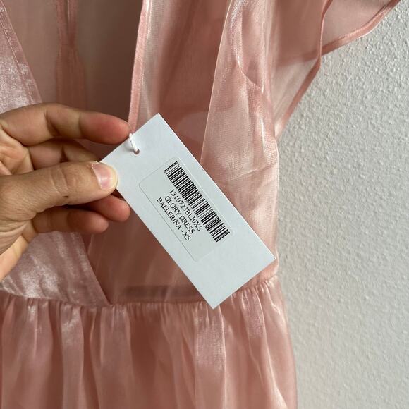 NWT Reformation Glory Shimmer Pink Flutter Sleeve Dress - Picture 6 of 7